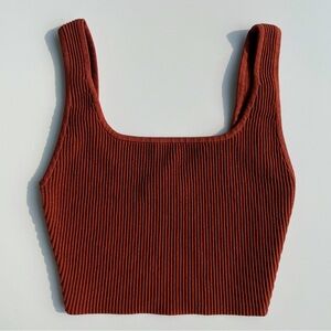 Aritzia Babaton Sculpt Knit Square Neck Crop Top - burnt orange